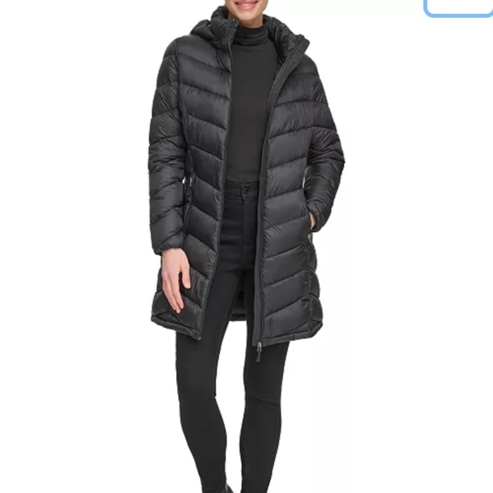 Charter Club Packable Hooded Puffer Coat Size Large Black